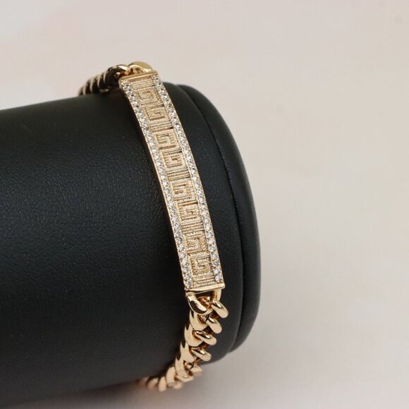 "Elegant Rose Gold Bracelet with Greek Key and CZ Detailing, XPBL0840 - Picture 1 of 12